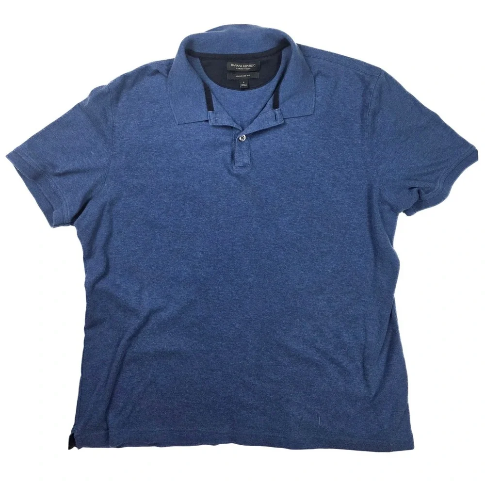 Banana Republic Luxury Touch Standard Fit Blue‎ 1/4 Button S/S Polo Men's Size L